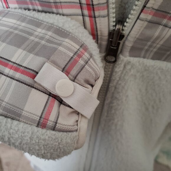 The North Face Retro Denali fleece jacket with red grey off-white plaid women's - Picture 11 of 16